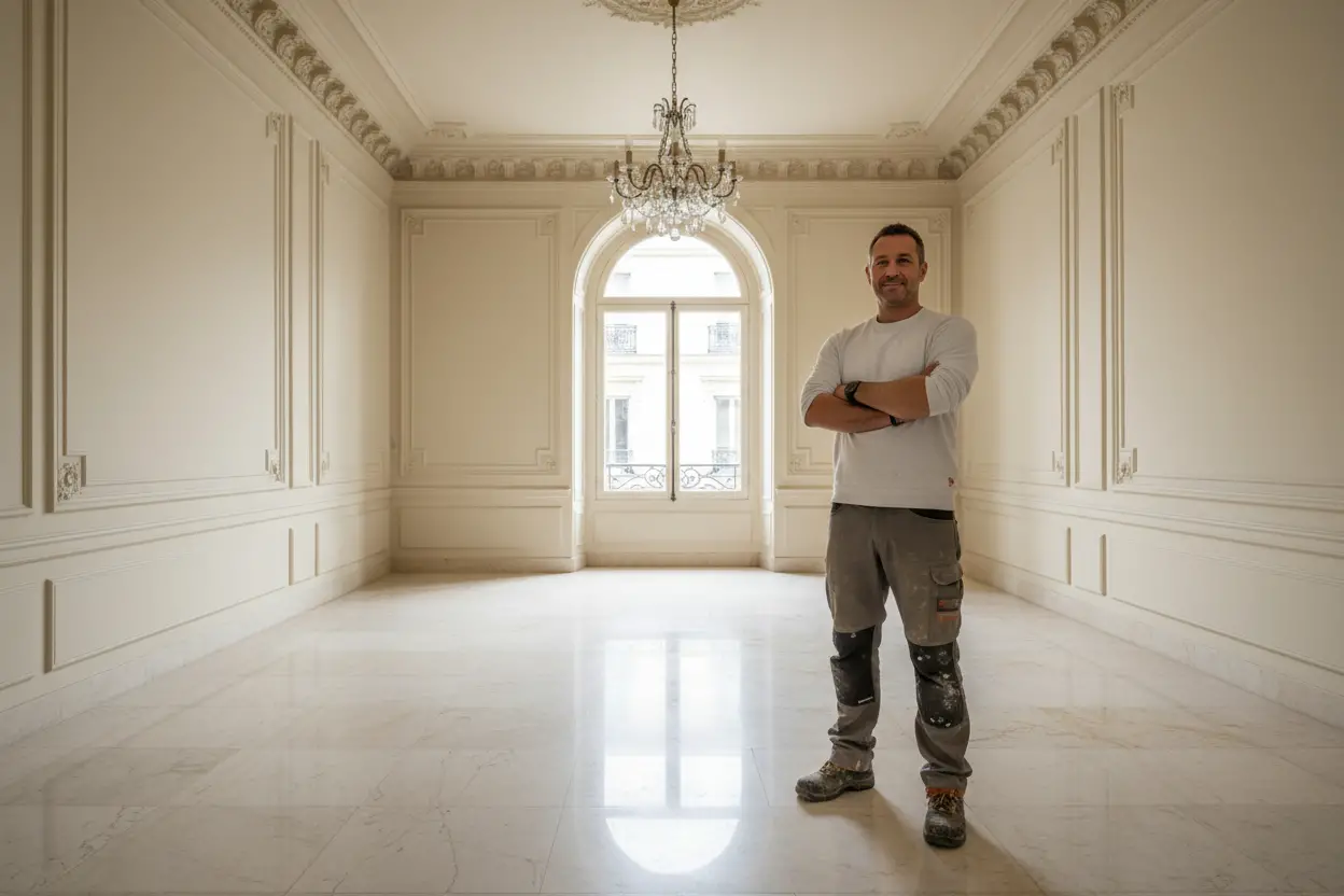 Artisan expert en rénovation de marbre à Paris après un chantier